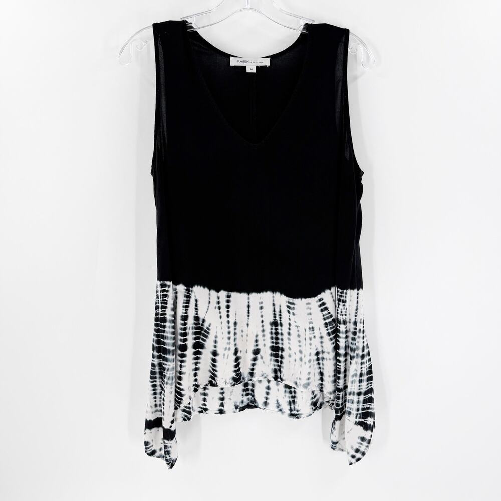 Karen Kane Black White Tie Dye Sharkbite Tunic Tank Top Boho Medium
